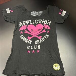 Affliction Black and Pink Graphic Short Sleeve Tee